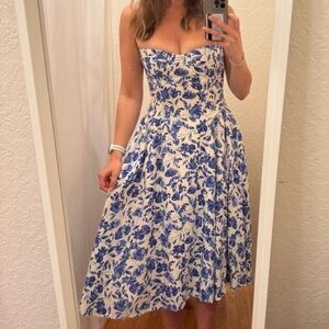NWOT Floral Blue and White Dress